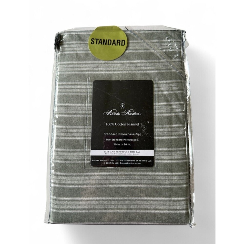 Brooks Brothers Flannel Pillowcases 20x30 Standard Gray White Stripe Set of 2